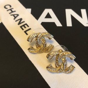 Chanel CC Gold Crystal Twist Dragonette Earrings